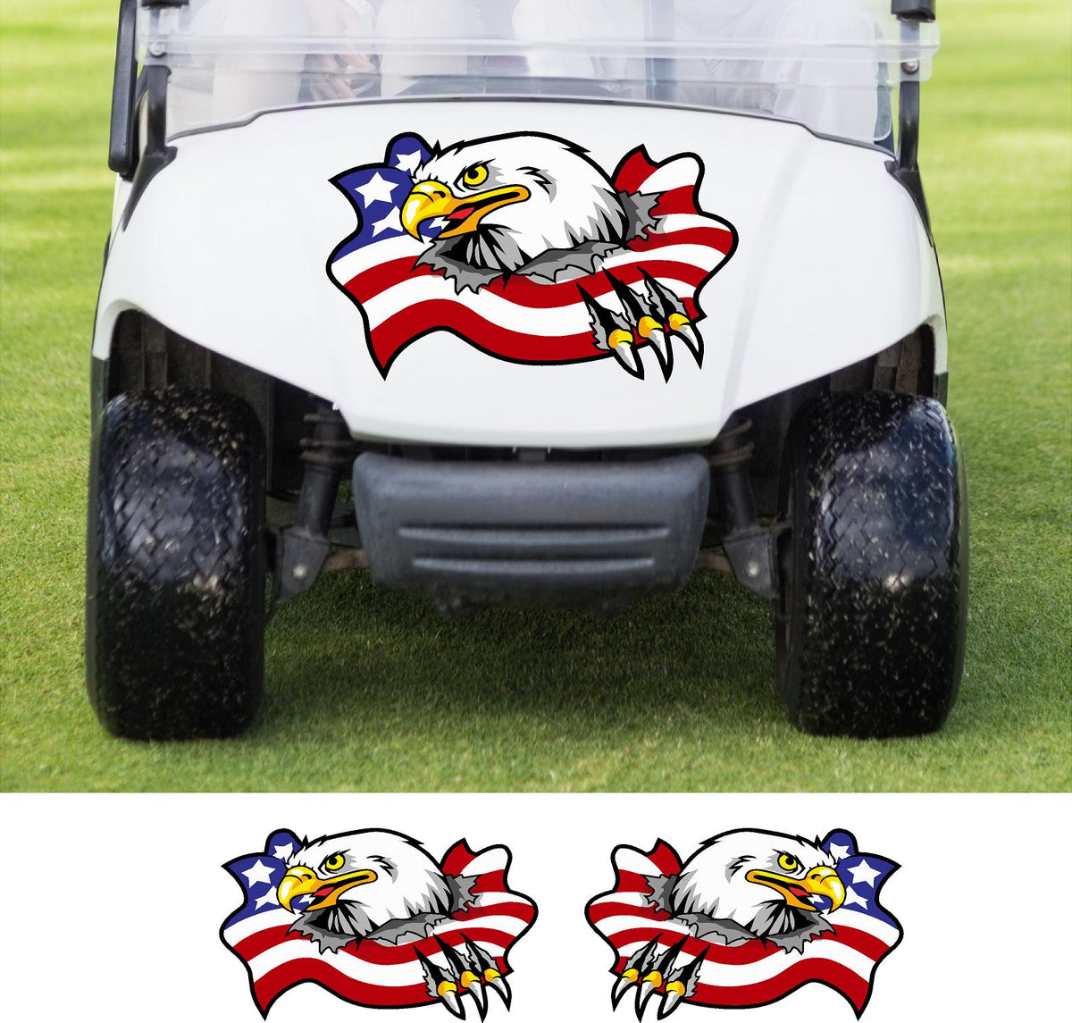 StickerChef American Flag & Eagle Golf Cart Decal Set – 3-Piece Vinyl