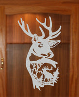 Deer Elk in The Woods Etched Glass Vinyl Gun Cabinet F003