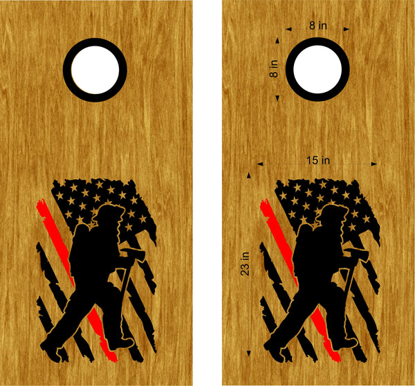 Flag Running Fireman Firefighter Decals Stickers Cornhole Board FFD05