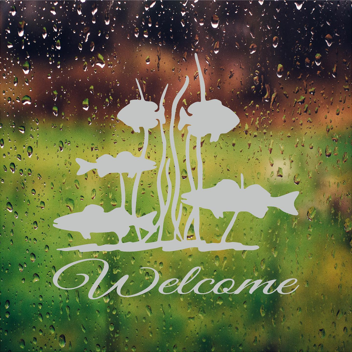 Front Door Welcome Sign Fishing Etched Glass Vinyl Decal