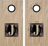 Monogram Letter J Family Name Cornhole Board Decals Stickers - Extra Large (2 Decals) - Vinyl Stickers Black Backyard Games Tailgating
