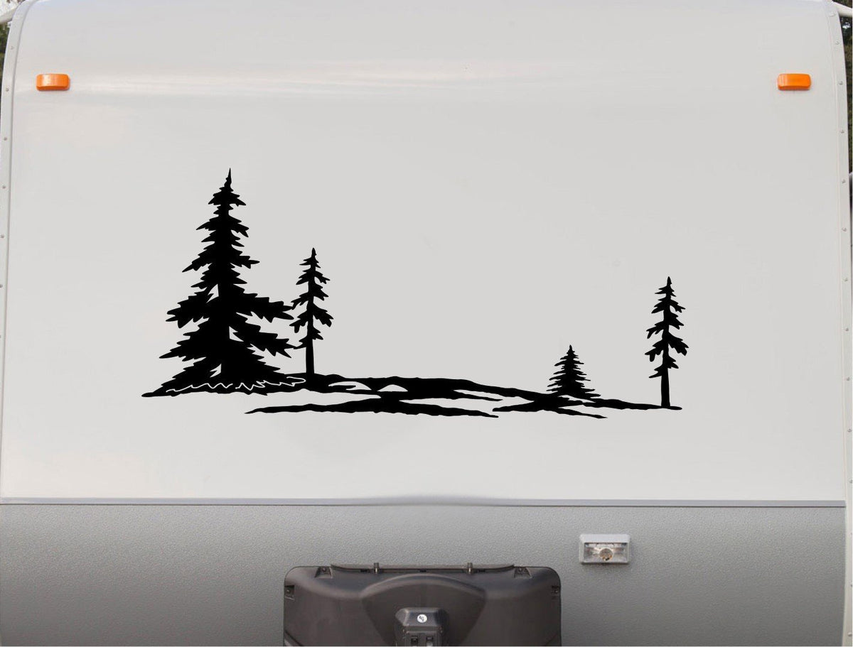 Forest Pine Trees and Mountains Decal RV Camper Motor Home Sticker Mountain Scene 36 W x 16.5 T