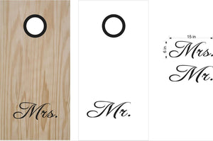 His & Hers Mrs & Mr Cornhole Board Decals Wrap Stickers Bean Bag Toss Rings