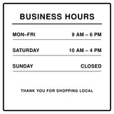 Business Hours Door Decal SHD101 - classic square custom store hours vinyl decal - Sticker Chef