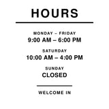 Store Hours Door Decal SHD102 - modern stacked custom store hours vinyl decal - Sticker Chef