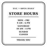Store Hours Window Decal SHD103 - vintage serif custom store hours vinyl decal - Sticker Chef