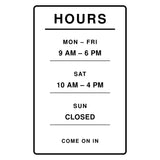 Custom Business Hours Sign SHD105 - tall vertical custom store hours vinyl decal - Sticker Chef