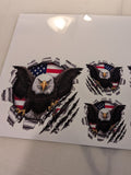 Full color printed bald eagle and American flag torn metal decals in large and small sizes - custom printed vinyl by Sticker Chef