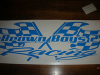 a sticker that says brown boys racing on it