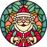 Leafy Santa Window Cling SGC320 - leafy santa printed stained glass Christmas window cling - Sticker Chef