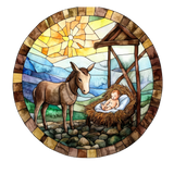 Stable Donkey Window Cling SGC299 - stable donkey printed stained glass Christmas window cling - Sticker Chef