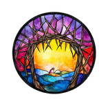 Thorn Crown Window Cling SGC288 - thorn crown sunrise printed stained glass Christmas window cling - Sticker Chef