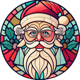 Holly Santa Window Cling SGC317 - holly santa printed stained glass Christmas window cling - Sticker Chef