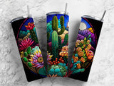 Cactus Flowers Stained Glass Effect 20 oz. Skinny Tumbler Sublimated SG10