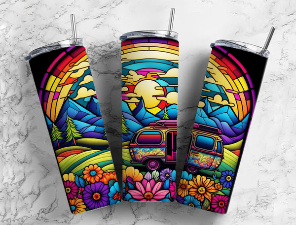 Travel Bus Life Stained Glass Effect 20 oz. Skinny Tumbler Sublimated SG14