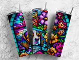 Dog Flowers Stained Glass Effect 20 oz. Skinny Tumbler Sublimated SG22