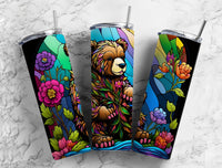 Flower Teddy Bear Stained Glass Effect 20 oz. Skinny Tumbler Sublimated SG8