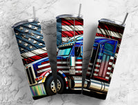 Trucker US Flag Stained Glass Effect 20 oz. Skinny Tumbler Sublimated SGTWD10