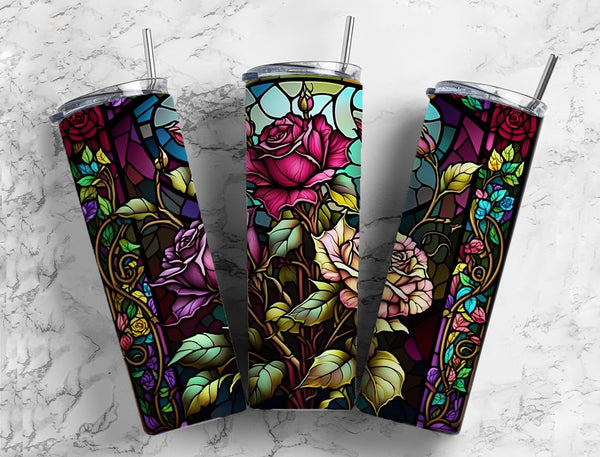 Roses Stained Glass Effect 20 oz. Skinny Tumbler Sublimated SGTWD20