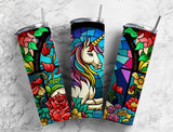 Unicorn Stained Glass Effect 20 oz. Skinny Tumbler Sublimated SGTWD26