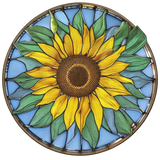 Leafy Sunflower Window Cling SGC274 - leafy sunflower printed stained glass window cling - Sticker Chef