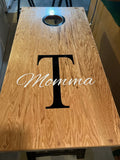 a wooden table with the letter t on it