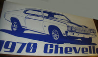 a blue and white poster of a classic car