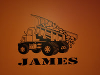 a picture of a dump truck with the name james on it