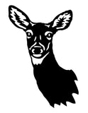 Doe Head Etched Decal GCE151 - a whitetail doe head and neck with big alert ears in frosted etched glass vinyl on a gun cabinet - Sticker Chef