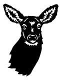 Curious Doe Head Decal GCE156 - a curious whitetail doe facing forward with big ears in frosted etched glass vinyl on a gun cabinet - Sticker Chef