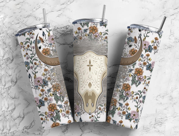 Cow Skull Flowers Floral 20 oz. Skinny Tumbler Sublimated BS11