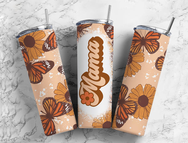 Monach Butterfly Mama Smiley Face 20 oz. Skinny Tumbler Sublimated BS17