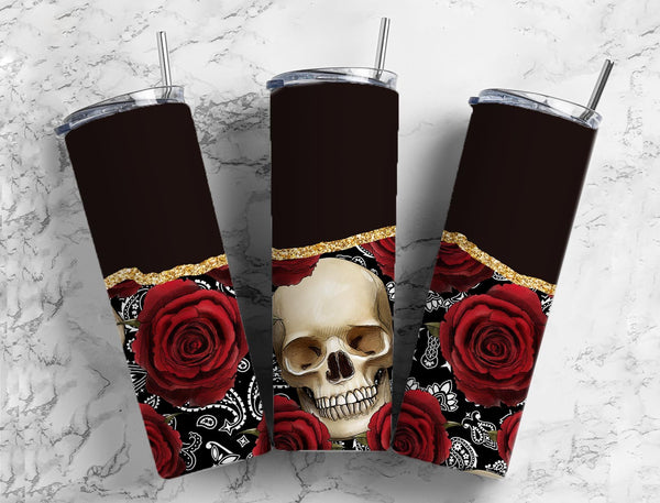 Skull Roses Black 20 oz. Skinny Tumbler Sublimated BS23