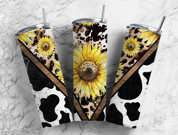 Sunflower Cow Print 20 oz. Skinny Tumbler Sublimated BS04