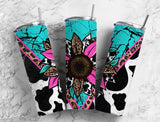 Sunflower Turquoise Cow Hide 20 oz. Skinny Tumbler Sublimated BS06