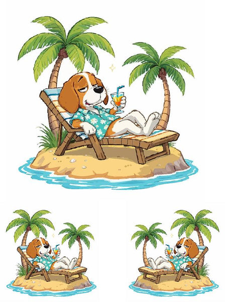 Beach Beagle on Island Sticker Set - Golf Cart Decals 8" & 4" 3-Piece