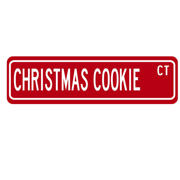 Christmas Cookie Court Street Sign - Red Aluminum Holiday Decor 6" x 24"
