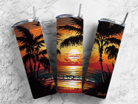 Sunset Palm Tree Ocean 20 oz. Skinny Tumbler wrapdesign6