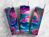Water Color Dolphin Sunset 20 oz. Skinny Tumbler Sublimated Fri10175
