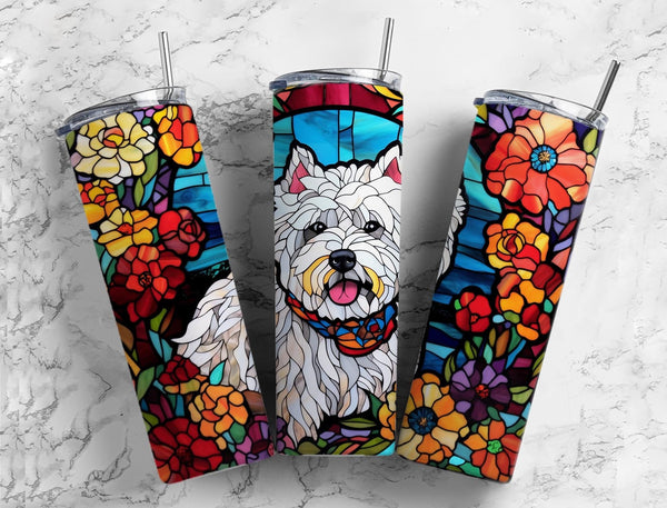 West Highland Terrier Dog Stained Glass 20 oz. Skinny Tumbler Sublimated runC38
