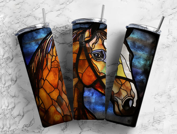 Horse Head Equestrian Stained Glass Effect 20 oz. Skinny Tumbler Sublimated SG73