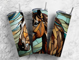 Horse Mountains Equestrian Stained Glass Effect 20 oz. Skinny Tumbler Sublimated SG75