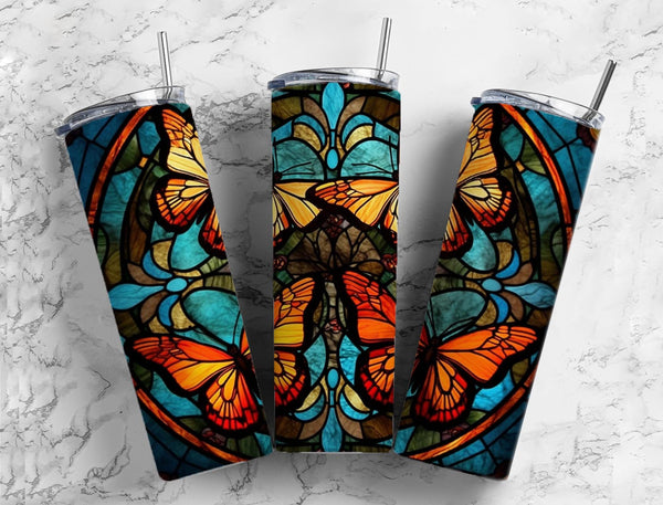 Butterflies Stained Glass Effect 20 oz. Skinny Tumbler Sublimated SG77
