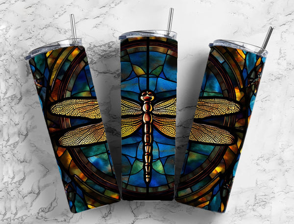 Dragon Fly Stained Glass Effect 20 oz. Skinny Tumbler Sublimated SG78
