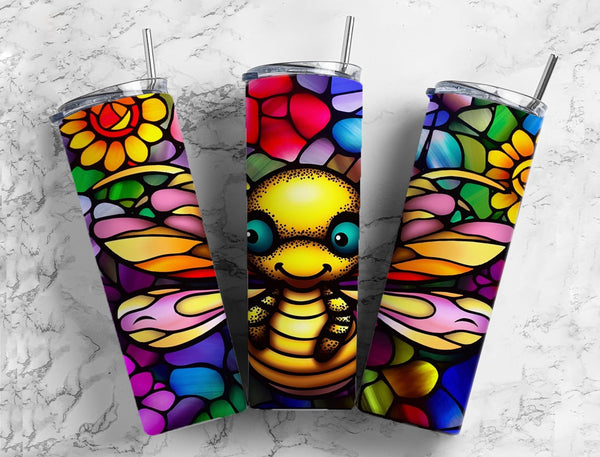 Happy Bee Stained Glass Effect 20 oz. Skinny Tumbler Sublimated SG80