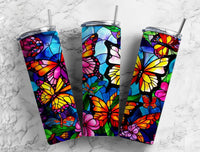 Butterfly Butterflies Stained Glass Effect 20 oz. Skinny Tumbler Sublimated SG82