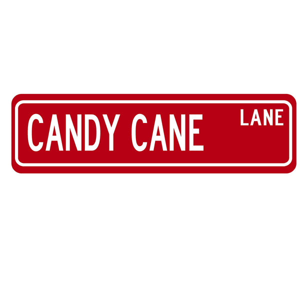 Candy Cane Lane Christmas Street Sign - Red Aluminum Holiday Decor 6" x 24"