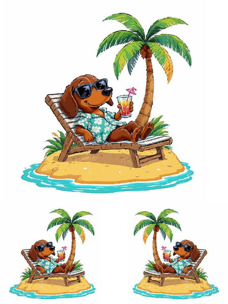Beach Cocker Spaniel on Island Sticker Set - Golf Cart Decals 8" & 4" 3-Piece