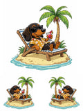 Beach Dachshund on Island Sticker Set - Golf Cart Decals 8" & 4" 3-Piece