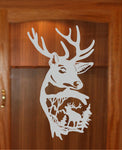Deer Elk in The Woods Etched Glass Vinyl Gun Cabinet F003